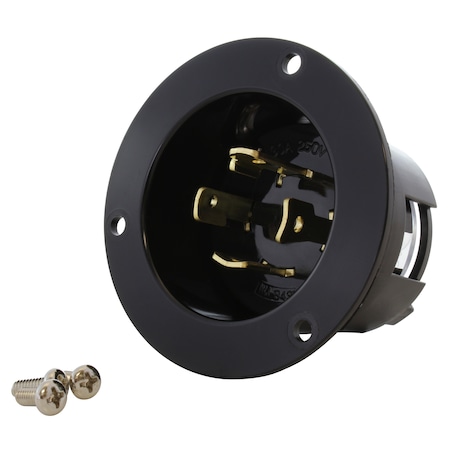 Ac Works Flanged Locking Inlet, 30 A, 250V AC, Three Phase, Screw Terminals, Black ASINL1530P